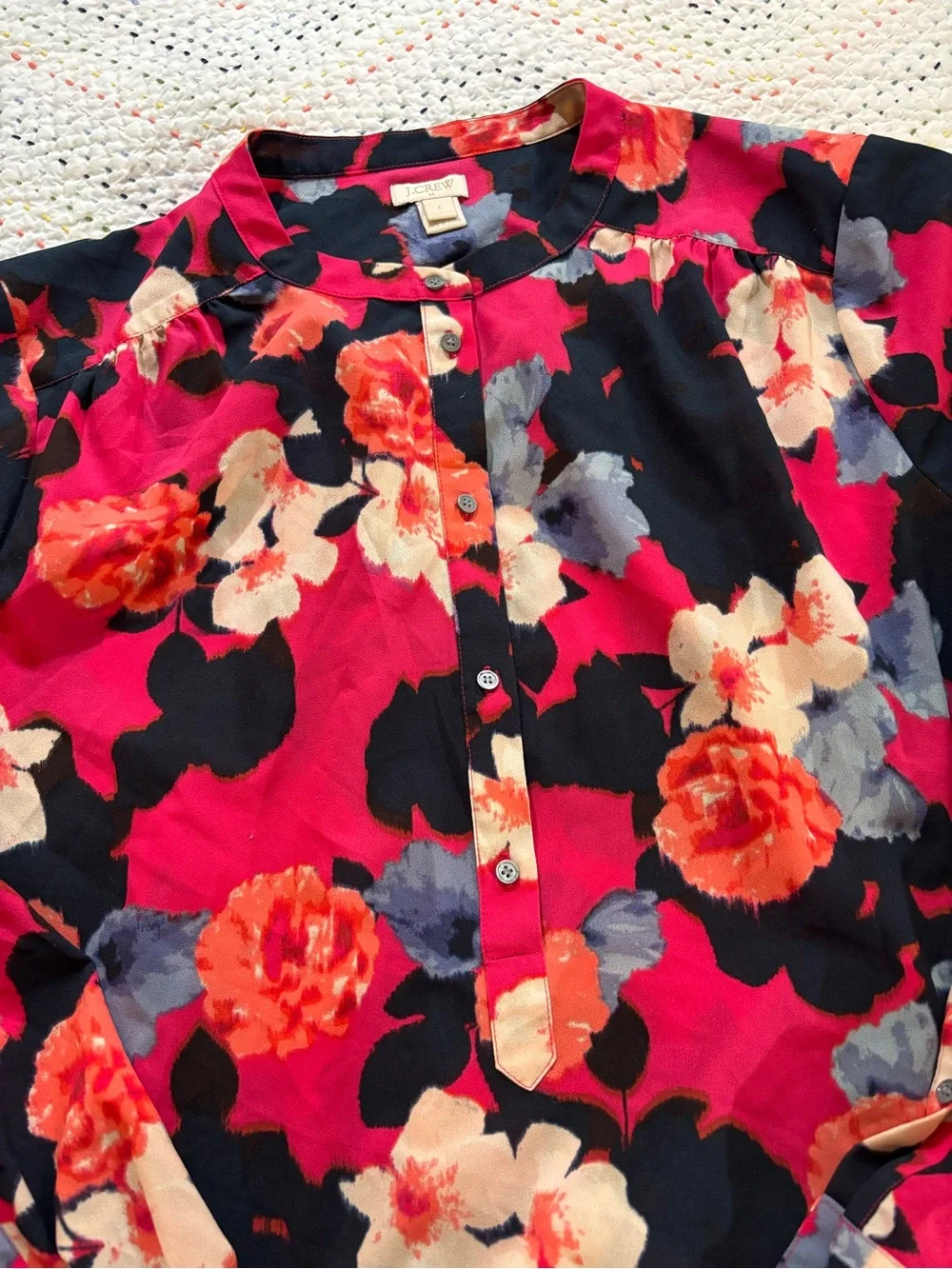 J. Crew Fuchsia Floral Button-Front Blouse